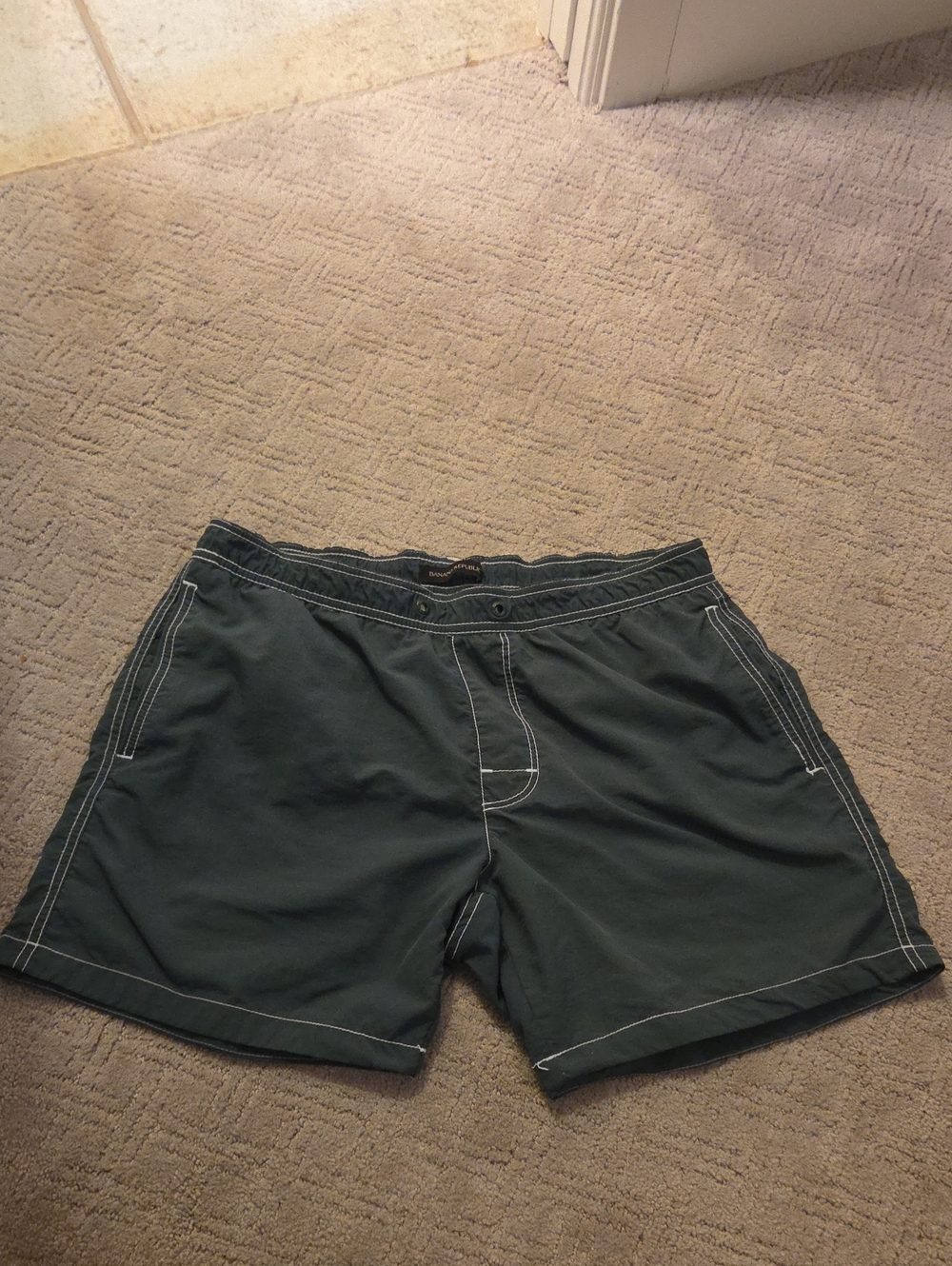 Banana Republic Dark Green Athletic Swimming Trunk with White Contrast Stitching